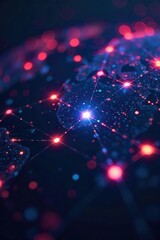 Obraz premium A glowing digital network of interconnected nodes represents the flow and exchange of information in the modern world, highlighting data streams and global connectivity , science, nodes, pulse