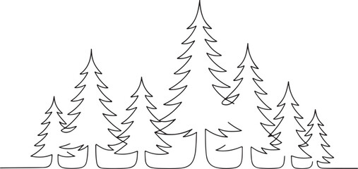 Obraz premium Pine Tree Forest One Line Drawing Nature Landscape Vector on White