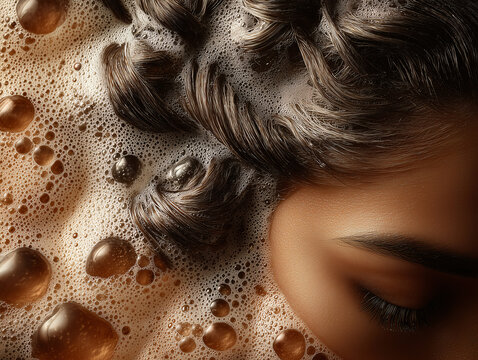 Intimate View of Natural Hair Being Washed, Soapy Bubbles