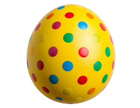 Bright Yellow Easter Egg with Multicolored Polka Dots, Top View PNG