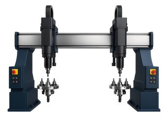 Fototapeta premium Large-format CNC milling center with dual gantry and multiple spindles for shipbuilding industry applications