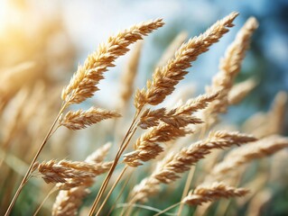 Golden wheat stalks sway gently in the warm sunlight, creating a serene atmosphere, capturing the essence of summer and the beauty of nature's bounty