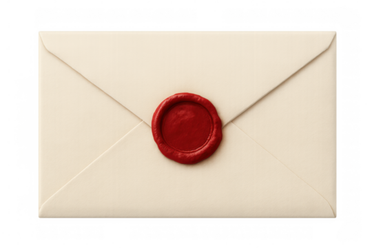 Confidential red-waxed envelope sealed tightly, signaling private communication against transparent backdrop