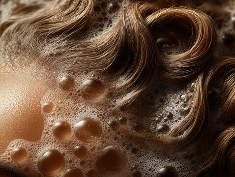 Authentic Textured Hair in Lather, Extreme Close-Up