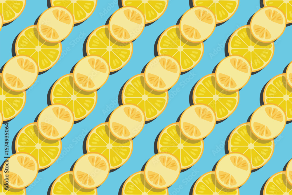 Aufkleber a repeating pattern of lemon slices and lemon halves on a light blue background diagonally arranged