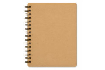 Spiral notebook featuring recycled paper, resting on transparent surface, perfect for academic or professional use