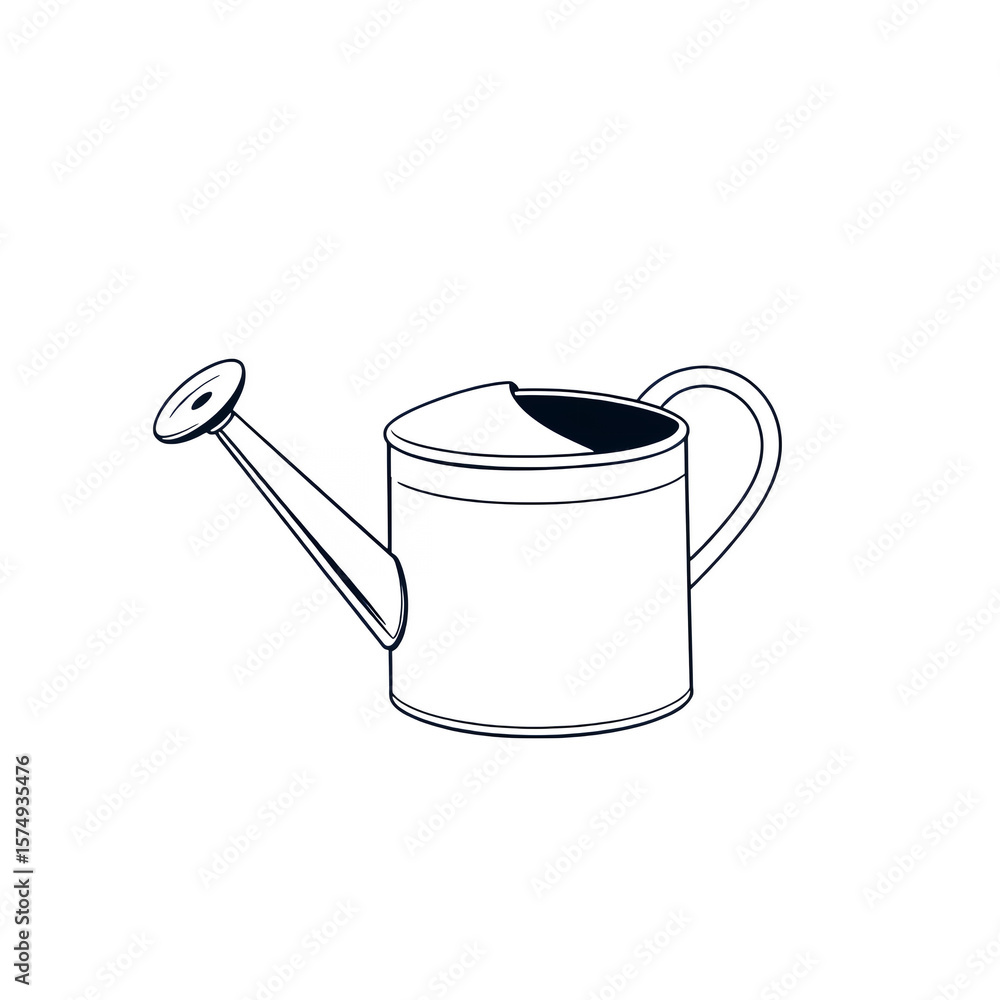 Poster a simple illustration of a dark watering can with a handle and spout on a white background on transp