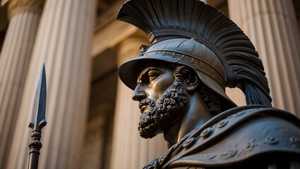 Ancient greek warrior statue bronze sculpture spartan helmet spear history art culture