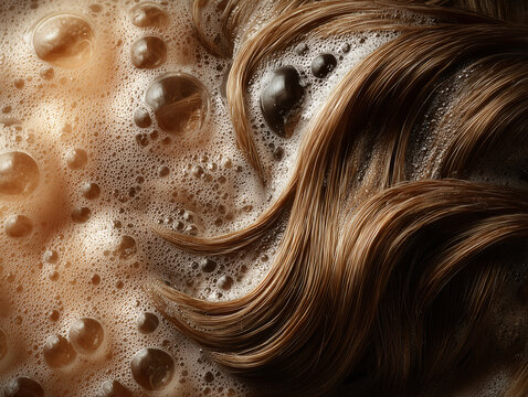 Ultra Close-Up of  Textured Hair in Soapy Water Lather