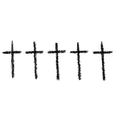 Black Cross Brush Strokes, Grunge Hand-Drawn Christian Symbol Art Vector set