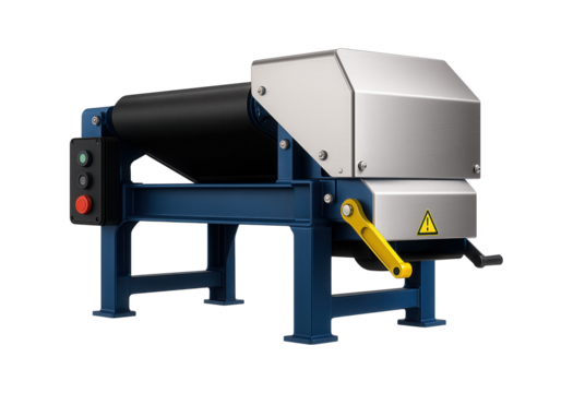 Compact eddy current separator with a conveyor belt and adjustable speed for small-scale waste processing plants