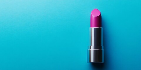 Obraz premium Stylish Pink Lipstick in a Sleek Tube on a Bright Blue Background Representing Beauty, Fashion, and Makeup Trends Perfect for Stock Images 