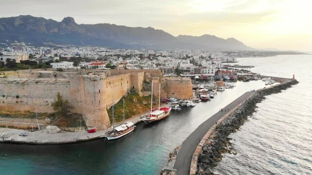 Aerial view of famagusta city and harbor in cyprus
