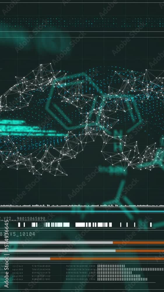 Poster digital interface with medical data processing against blue background