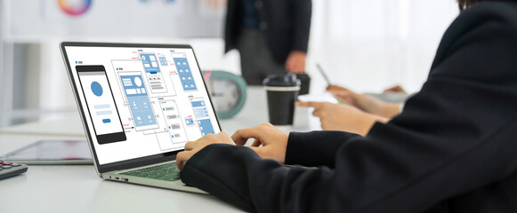 UX UI design process for modish mobile application and website . Creative prototype of wireframe...