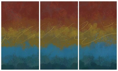 Modern interior triptych. The picture is painted by hand on a tablet.