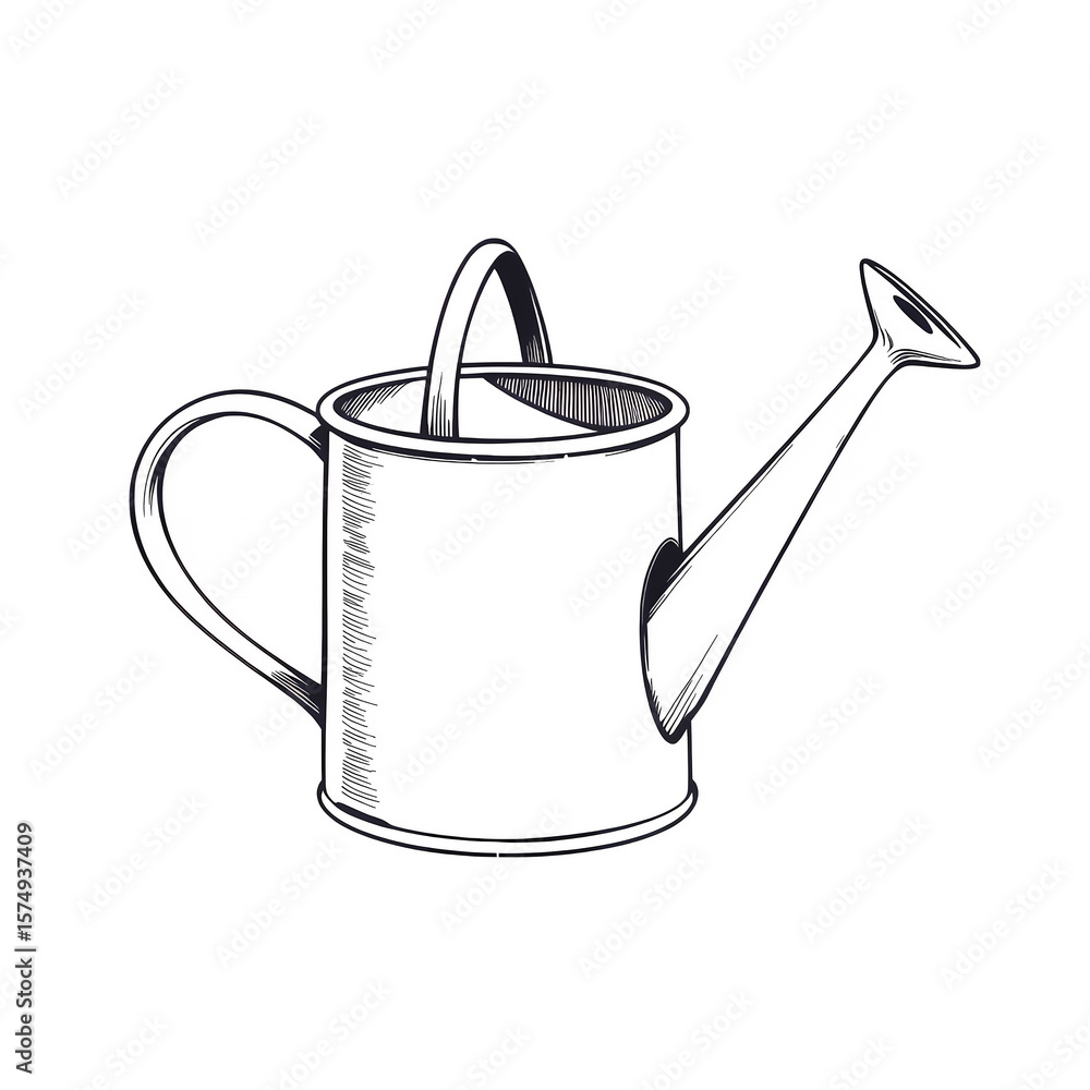 Poster a dark outline of a watering can with a handle and spout against space filling on transparent backgr