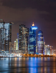 Doha's Skyline During Night, Qatar 