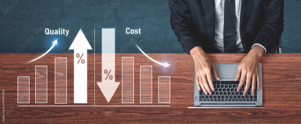 Aufkleber increase quality and reduce cost represent quality, cost, and performance optimization for business 