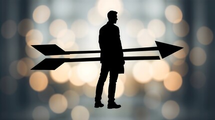 Silhouette Man with Arrows Concept Art on Bokeh Background