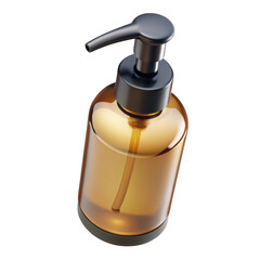 Obraz premium Amber glass soap dispenser with dark pump isolated on transparent background
