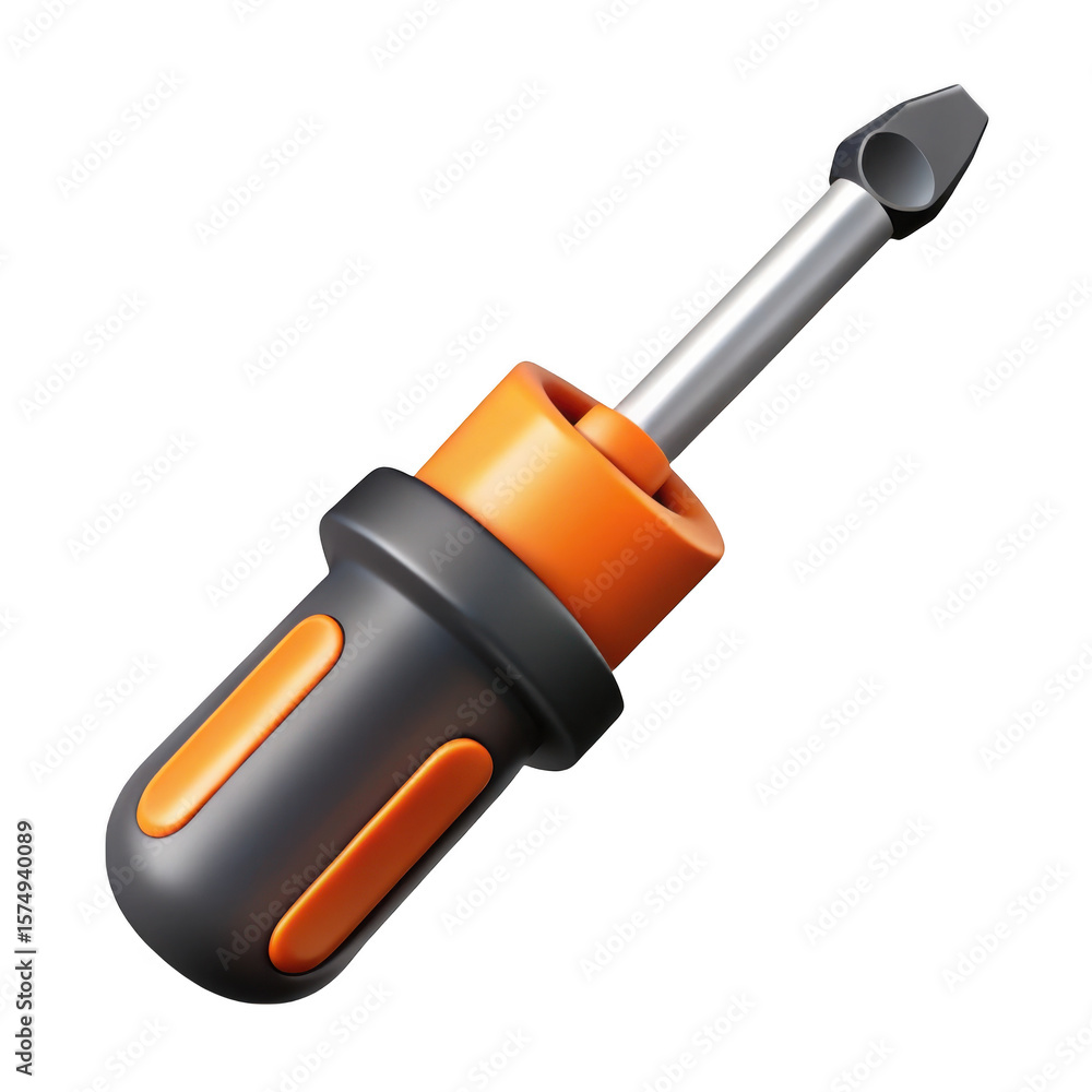 Poster realistic 3d rendered screwdriver with orange and black handle isolated on transparent background