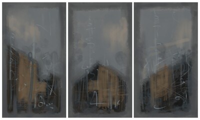 Modern interior triptych. The picture is painted by hand on a tablet.