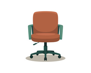 Fototapeta premium Modern Terracotta Office Chair with Teal Armrests and Black Base Isolated on White