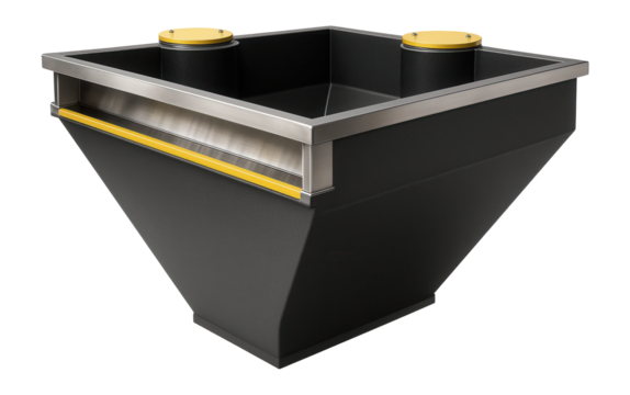 Settling tank with sloped sides and overflow weir for clarifying wash water in a mineral processing facility.