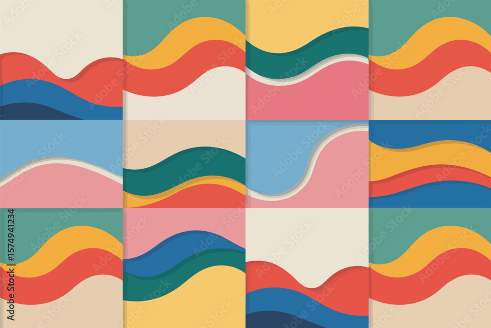 Leinwandbilder a colorful abstract background with wavy shapes arranged in a square grid pattern design style
