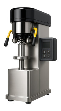 Automatic can seamer for food processing plants with a stainless steel body and rotary sealing head.