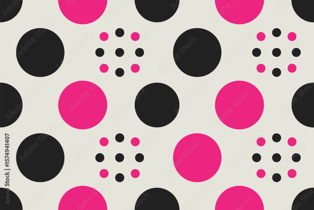 Aufkleber a seamless pattern with black and pink polka dots and small circles on a light background repeated d