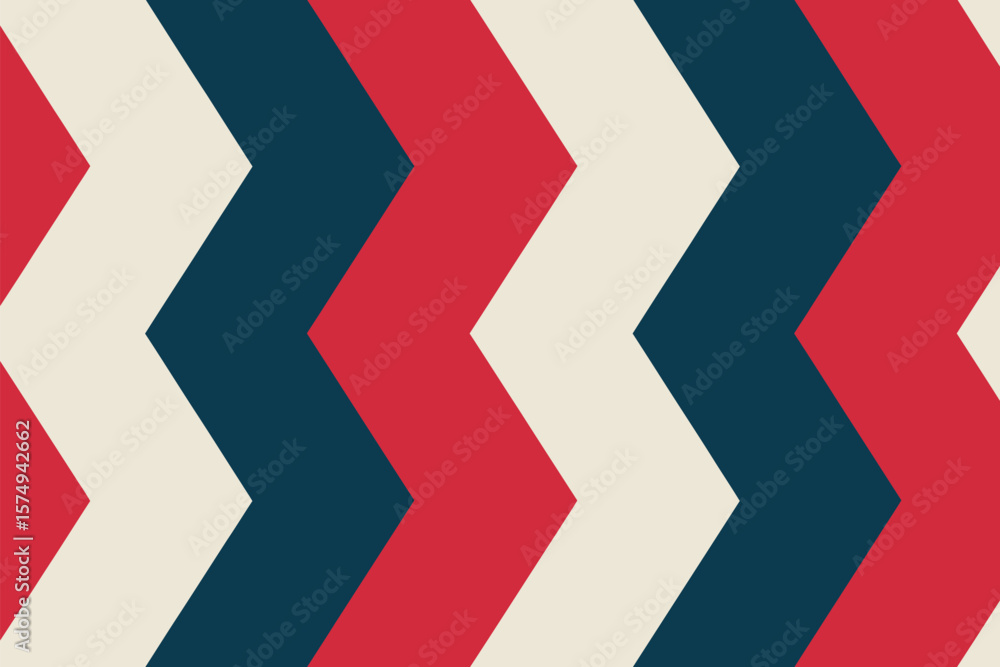 Poster a repeating pattern of red white and blue zigzags creating a dynamic and visually appealing design