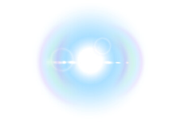PNG winter sun lens flare. Glow translucent cold color special lens flare light effect on transparent background. Isolated blur flash rays and spotlight. Abstract blue front star burst with spark