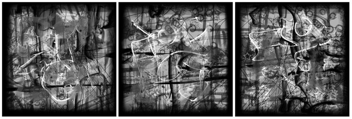 Modern interior triptych. The picture is painted by hand on a tablet.