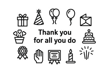 Celebration icons thank you message gift party hat