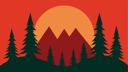 Obraz premium vector illustration of a christmas tree landscape