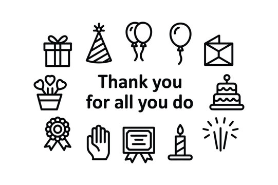 Celebration icons thank you message gift party hat