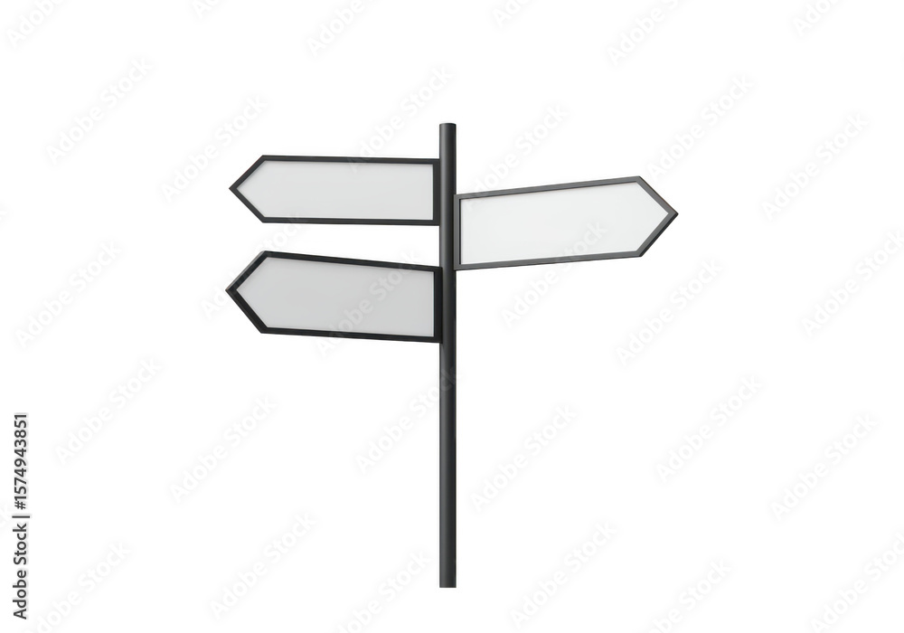 Fototapete a modern directional signpost with three blank white arrow shaped signs pointing in different direct