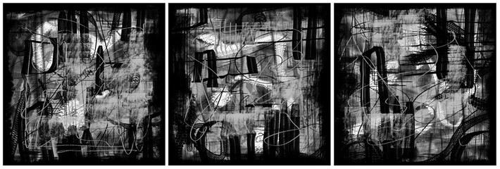 Modern interior triptych. The picture is painted by hand on a tablet.