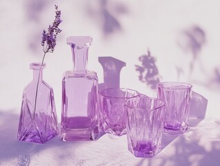 Modern Glass Decanters Lavender Still Life Photo