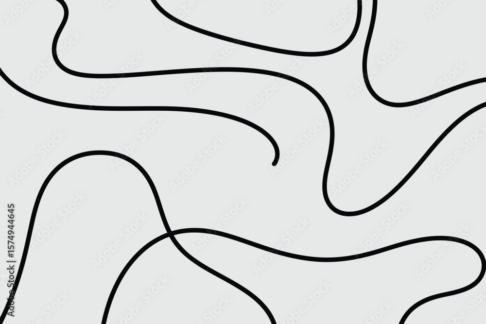 Poster abstract background with black curved lines on a light gray surface creating a modern art design sty