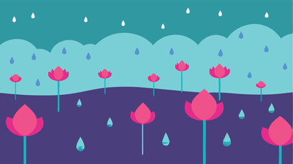 pink tulips on blue background