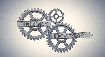 Economy and Recovery: Interlocking Gears Symbolizing Economic Progress, A Conceptual Illustration of Economic Recovery and Interdependence
