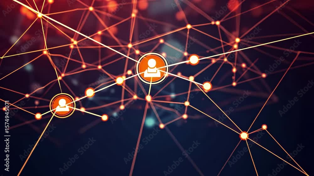Poster connecting digital networks with glowing nodes and intricate patterns in a vibrant abstract display 