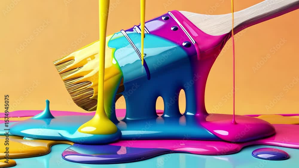 Poster vibrant paint splashes with a brush creating a colorful artistic display in a bright studio environm
