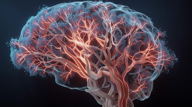 Digital art of a glowing brain-shaped tree representing the connection between nature and human thought processes