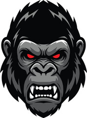 Angry gorilla head illustration with red eyes and sharp teeth, perfect for sports mascots, logos, stickers, tattoos, and vector art.Angry gorilla head illustration 