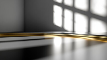 Abstract modern display podium with gold accents.