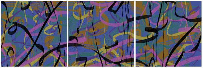 Modern interior triptych. The picture is painted by hand on a tablet.